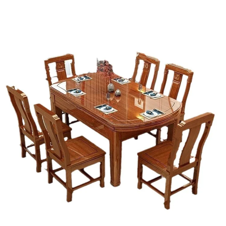

rosewood, all solid, solid wood, dining table and chairs, combination, household, small apartment, retractable
