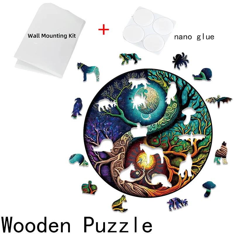 Diagram Tai Chi Płaskie drewniane puzzle Rodzinna atmosfera imprezy Dekoracja ścienna Interaktywna gra logiczna dla rodziców i dzieci