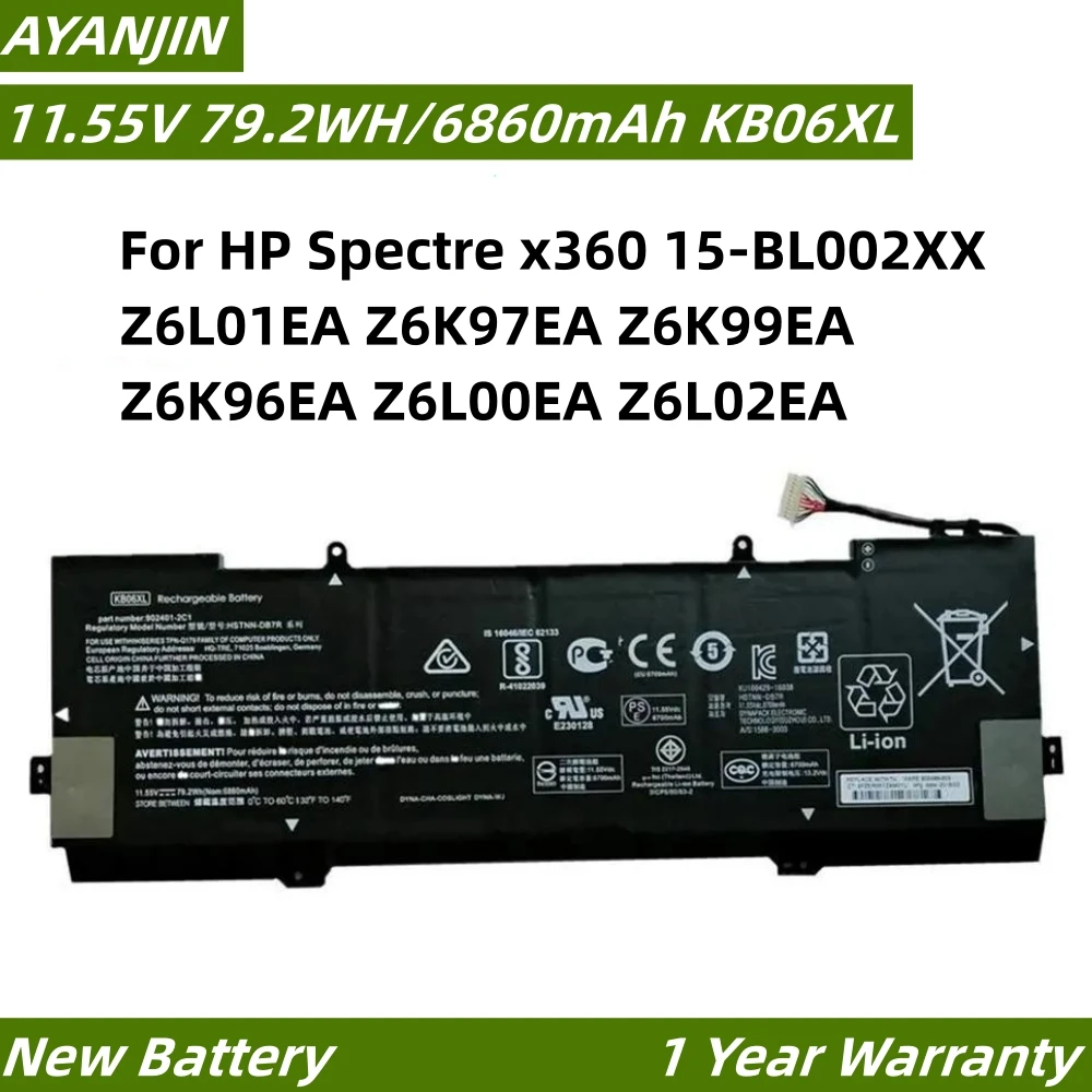 

KB06XL 11.55V 79.2WH Laptop Battery For HP Spectre x360 15-BL002XX Z6L01EA Z6K97EA Z6K99EA Z6K96EA Z6L00EA Z6L02EA HSTNN-DB7R