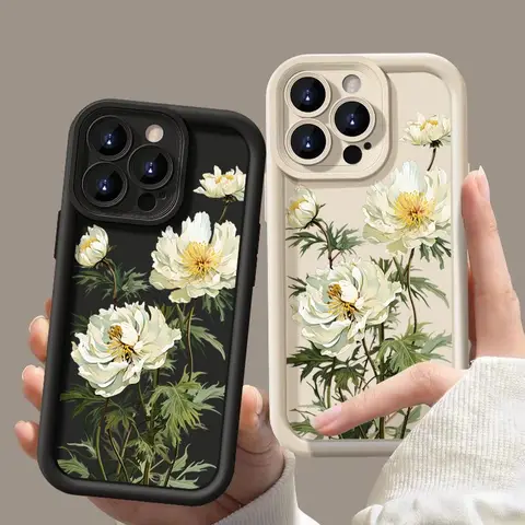 Coque en silicone à fleurs blanches, étui souple antichoc pour iPhone 15 16 17 Pro Max Plus 14 13 12 11 Pro Max