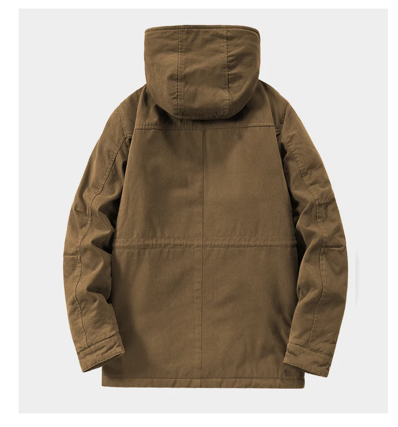Pure Cotton Multi Pocket Workwear Windbreaker Men Mid Length Loose Jacket Middle Elderly Spring Autumn Outdoor Wind Resistant