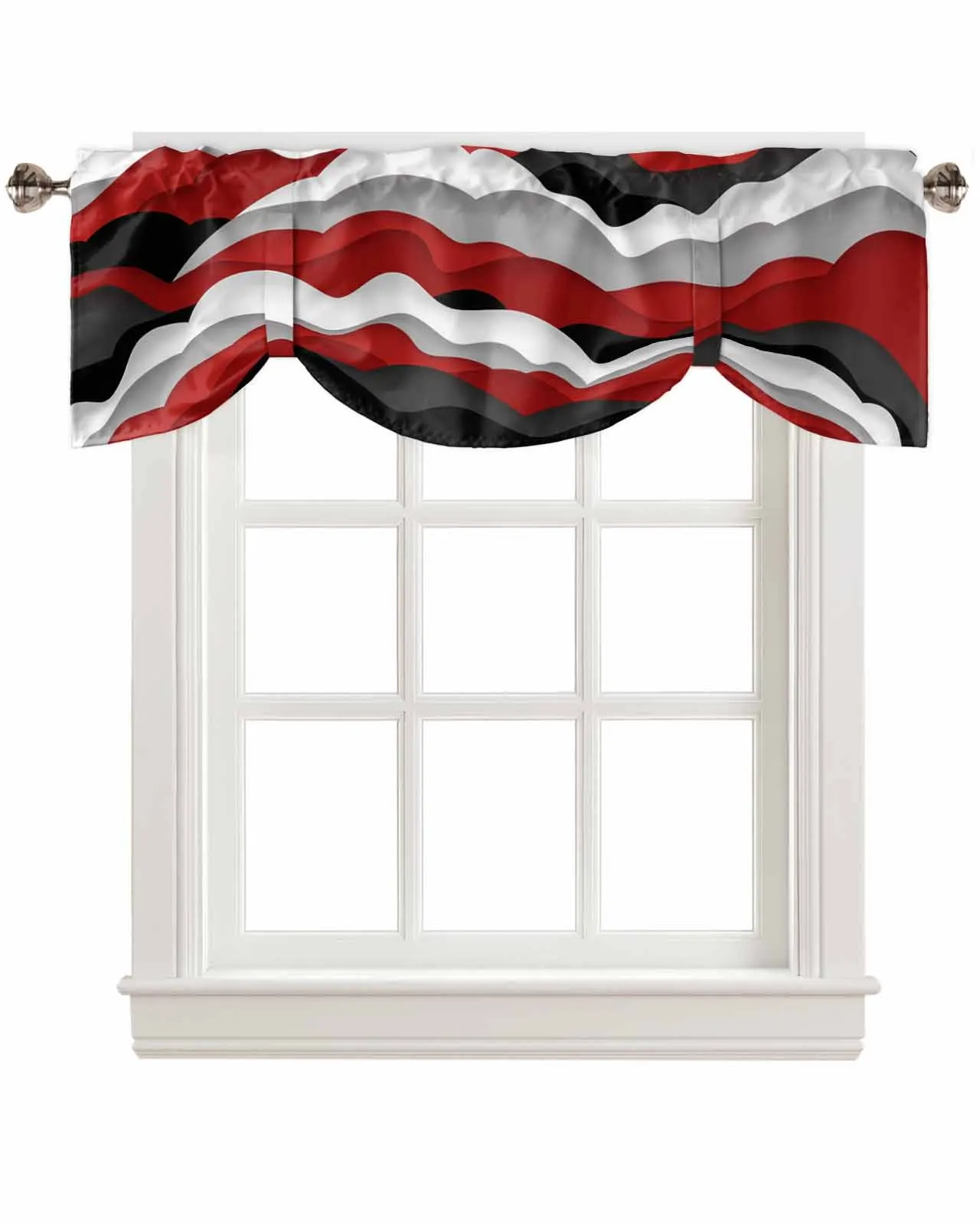 Waves Black Red Gradient Short Window Curtain Adjustable Tie Up Valance for Living Room Kitchen Window Drapes