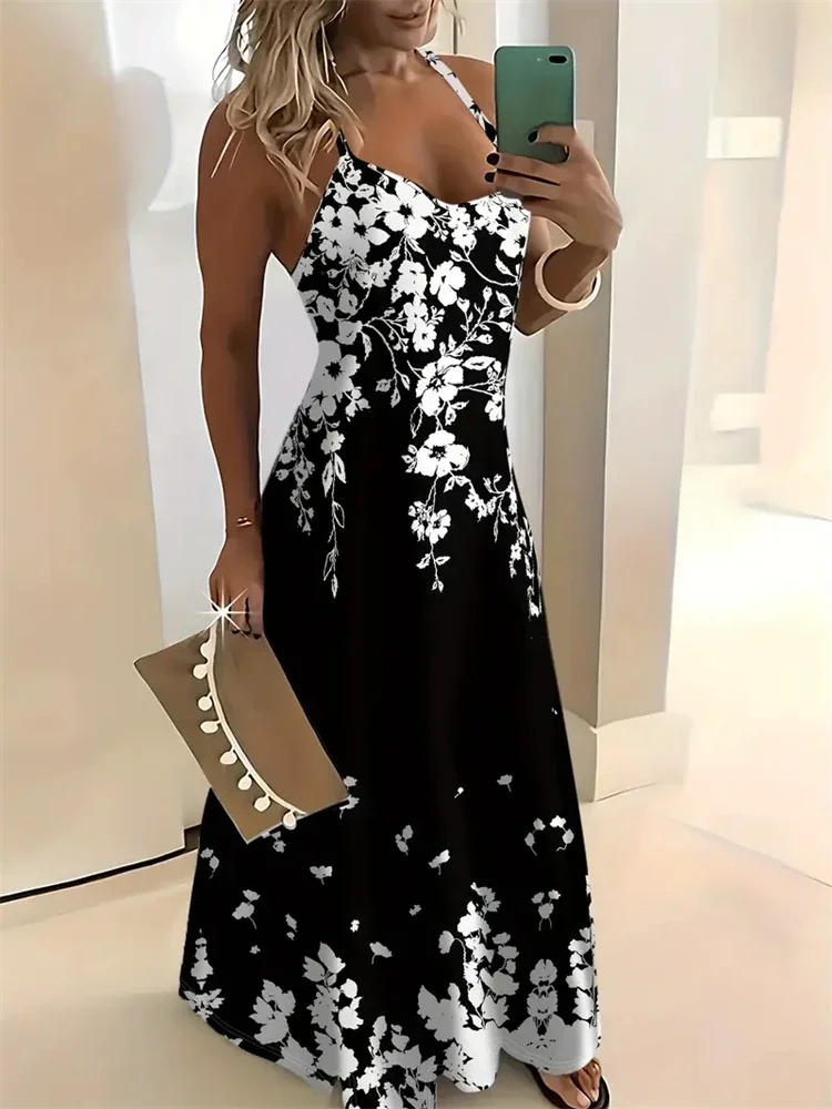

Летнее женское модное платье с v-образным вырезом на бретельках и цветочным принтом, топ на бретелях, повседневное платье, летнее винтажное вечернее платье без рукавов больших размеров