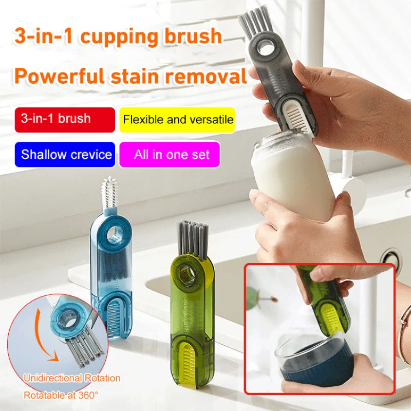 3-in-1 Cleaning Brush Water Bottle Lid Cleaning Brush Multi-Purpose U-Shaped Cup Crevice Cleaning Brush Silicone Cleaner