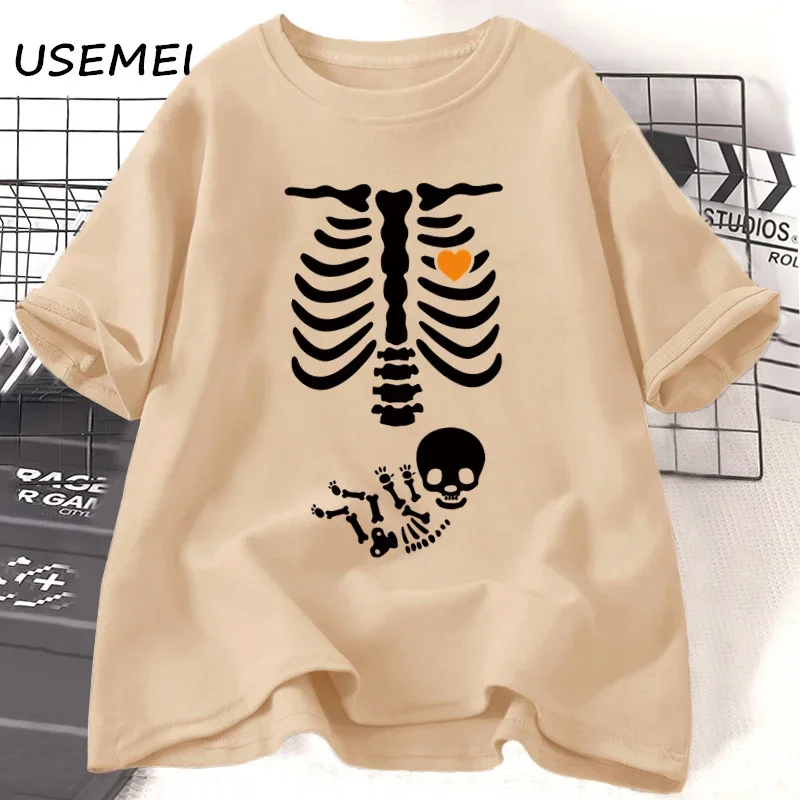 Skeleton Halloween Maternity Tshirt Funny Mother Pregnancy Announcement T-shirt Pregnant Women Fall New Mom Tees Clothing