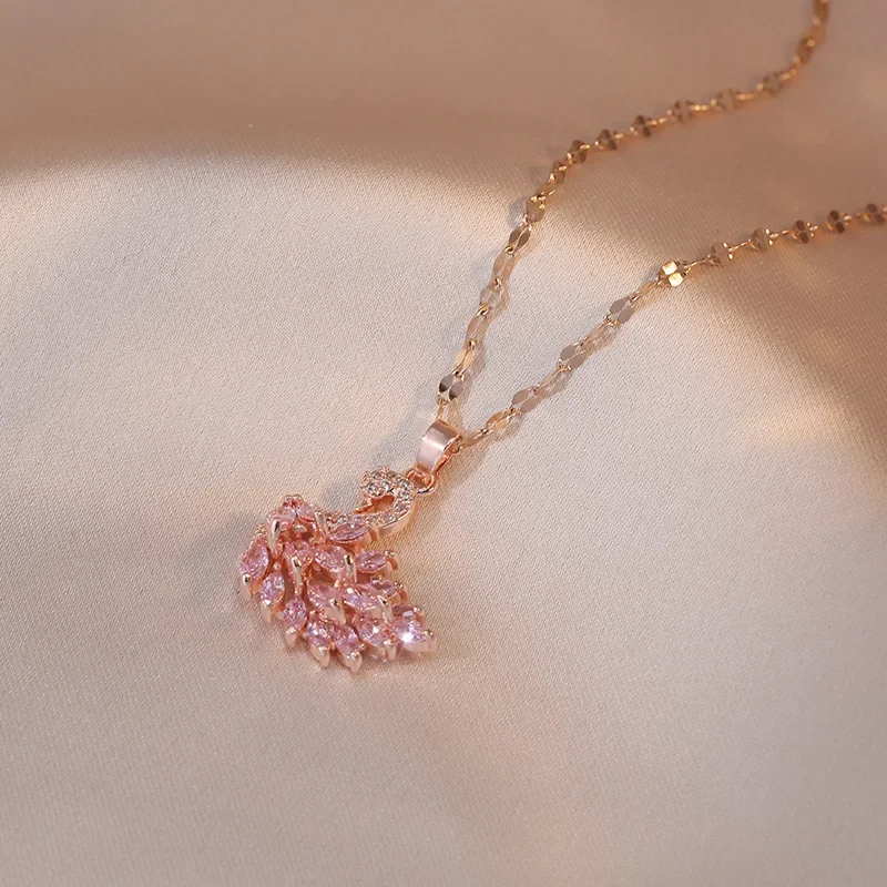 Classic Design Swan Zircon Pendant Necklaces For Women Girls Animal Pink Crystal Charms Stainless Steel Choker Jewelry - Image 5
