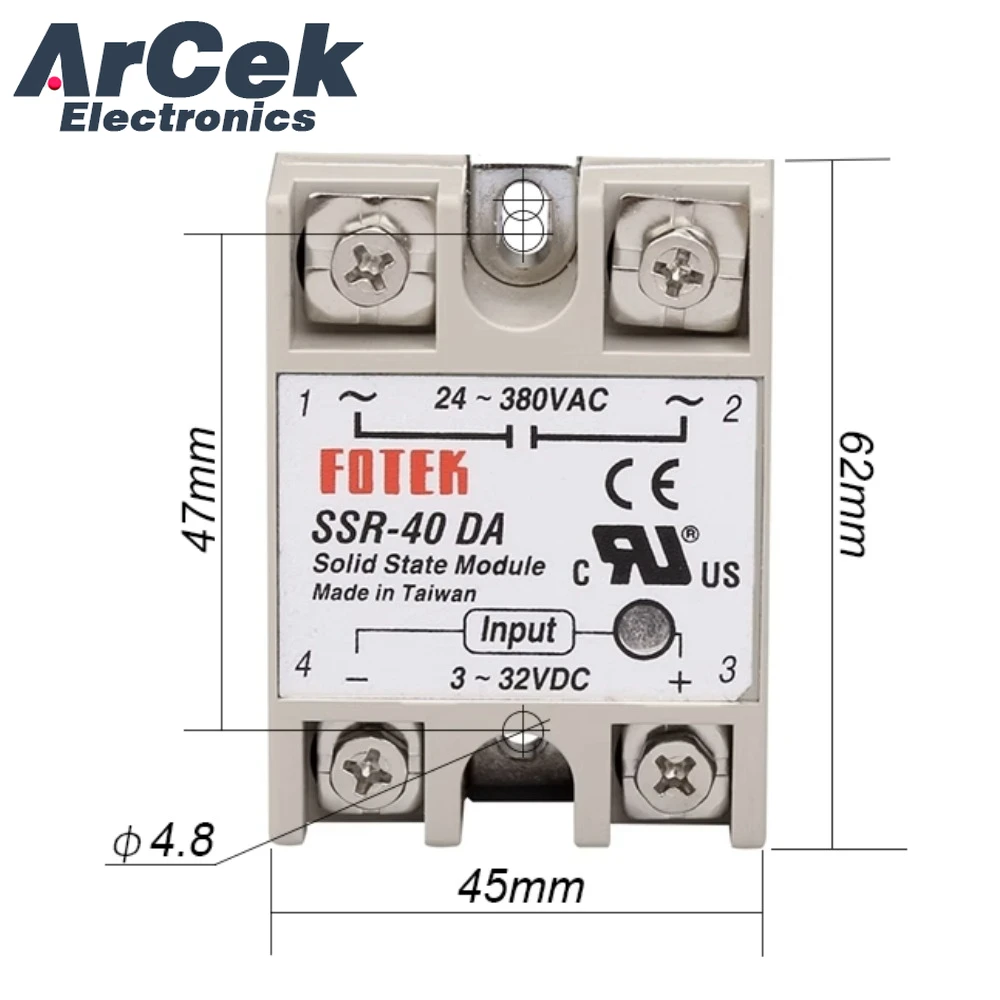 SSR-50DA 3-32VDC SSR-40DA SSR-60DA SSR-100DA 50A 250V Output 24V-380VAC Solid State Relay Module