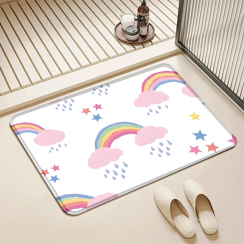 

Rainbow Cloud Door Mat Non-Slip Absorbent Floor Rug for Home Kids Room Bathroom Kitchen Decor
