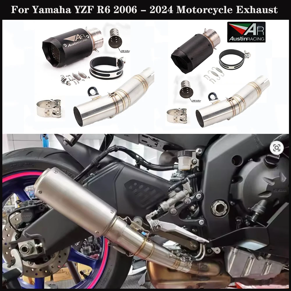 

Выхлопная система 60 мм для мотоцикла Yamaha YZF R6 2006-2018, 2019, 2020, 2021, 2023, 2024, модифицированный глушитель AR из углеродного волокна с DB-киллером