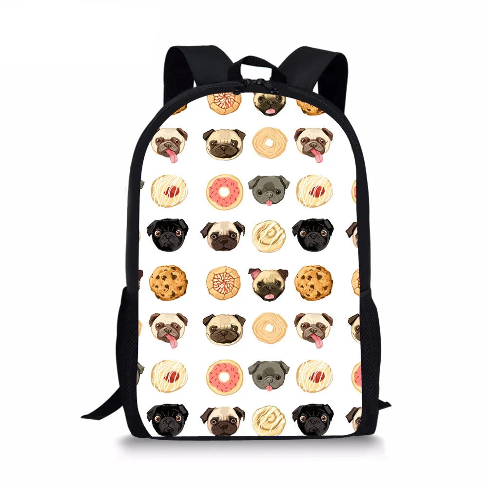 Cartoon Animal Print Mochilas para crianças, Bolsa de escola bonito Pug Dog para crianças, meninas e meninos adolescentes, suprimentos para estudantes, moda