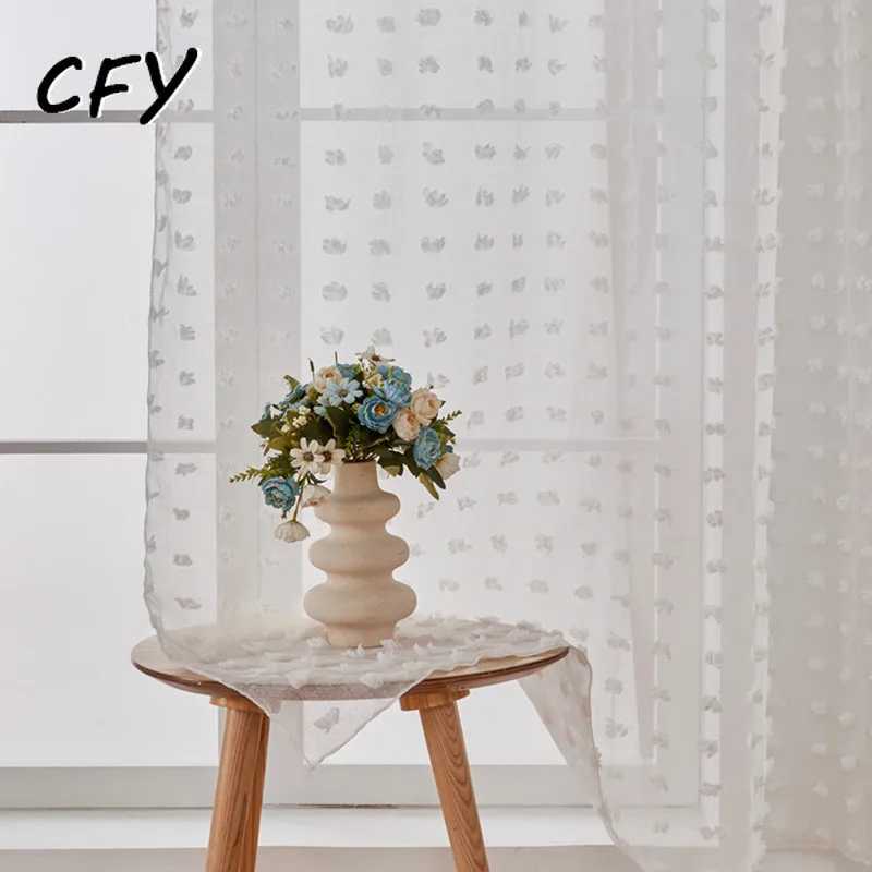 

White Fluffy Ball with Curled Edges Window Curtain Valance for The Luxury Living Room Easy Drape Curtains for Living Room