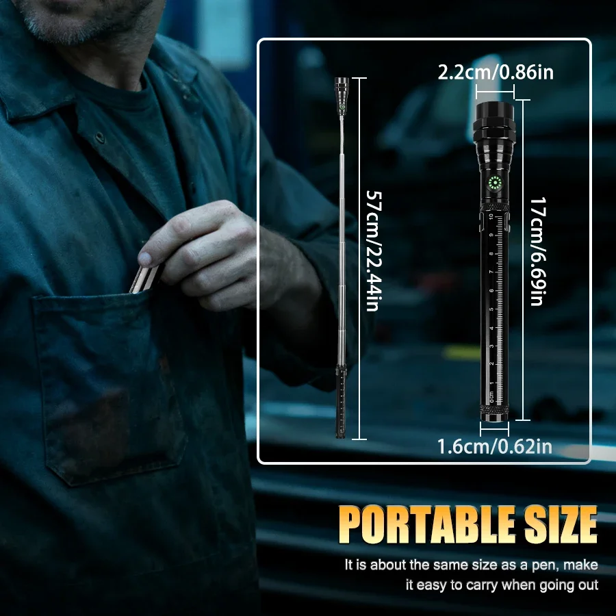 3 LED Multifunctional Telescopic Work Light, Bendable Magnetic Flashlight with Gooseneck for Car Repair Camping, Corner Picking