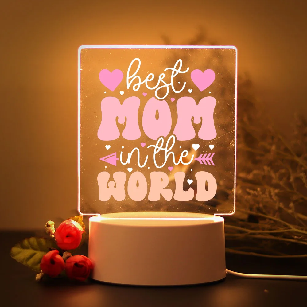 Colorful Print Text Acrylic LED Light For Mom Night Lamp Table Birthday Gift Bedroom Bedside Lamp Mother\'s Day Gift