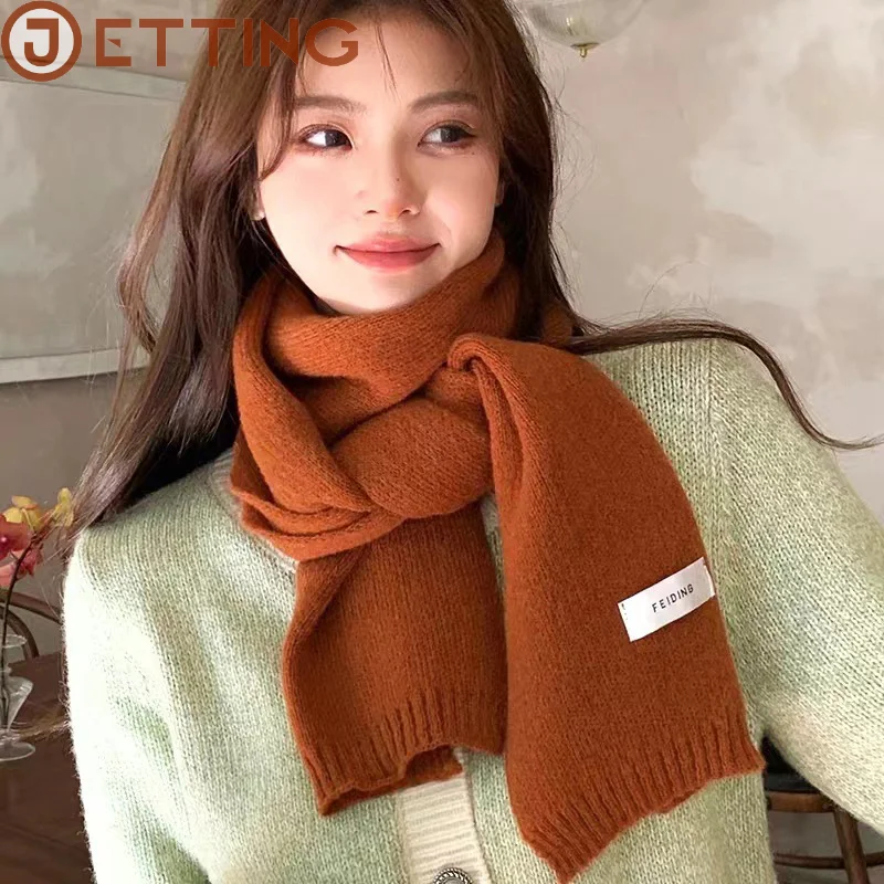 Winter Knitting Scarf Women Thermal Neck Warmer Solid Fleece Keep Warm Scarves Thickening Windproof Neck Cover