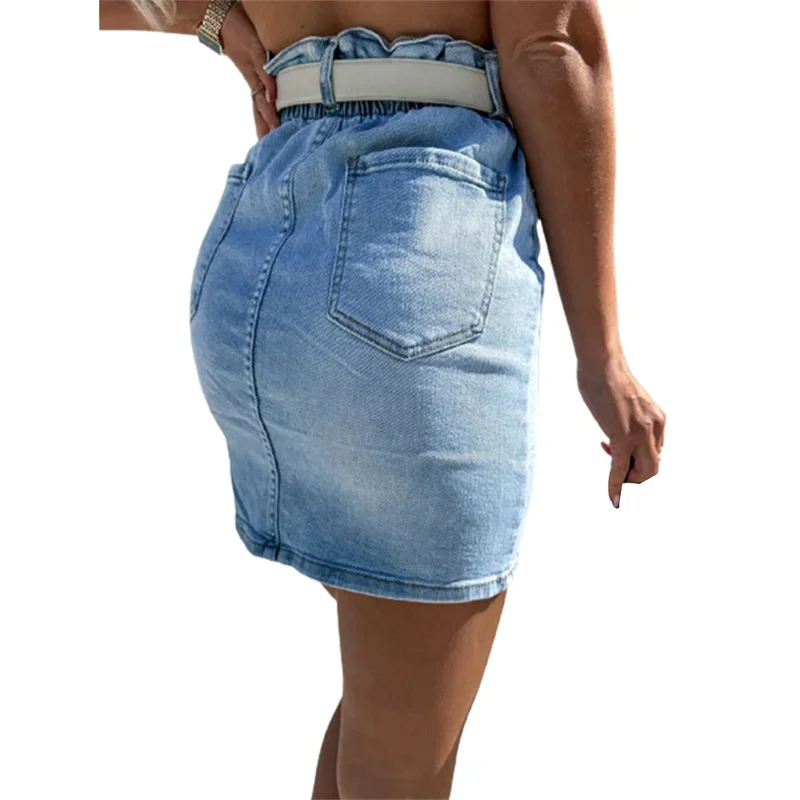 Jupe en jean taille haute élastique pour femme, robe demi-corps ultra courte, hanche ronde, tenue de bureau confortable, sexy et décontractée, été