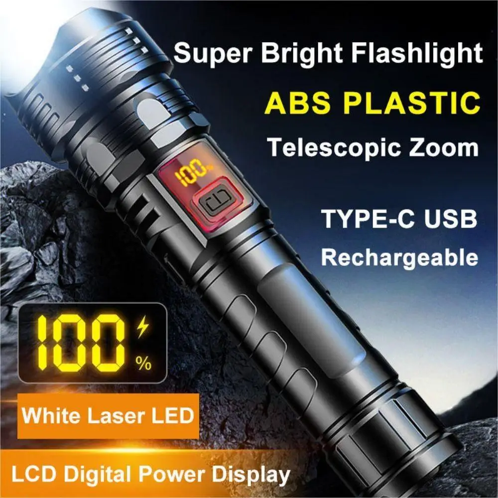 Portable Spotlight Long Range 30W Lightweight LED Flashlight Type-C Built-in 18650 Battery Telescopic Zoom LED Tactical Torch