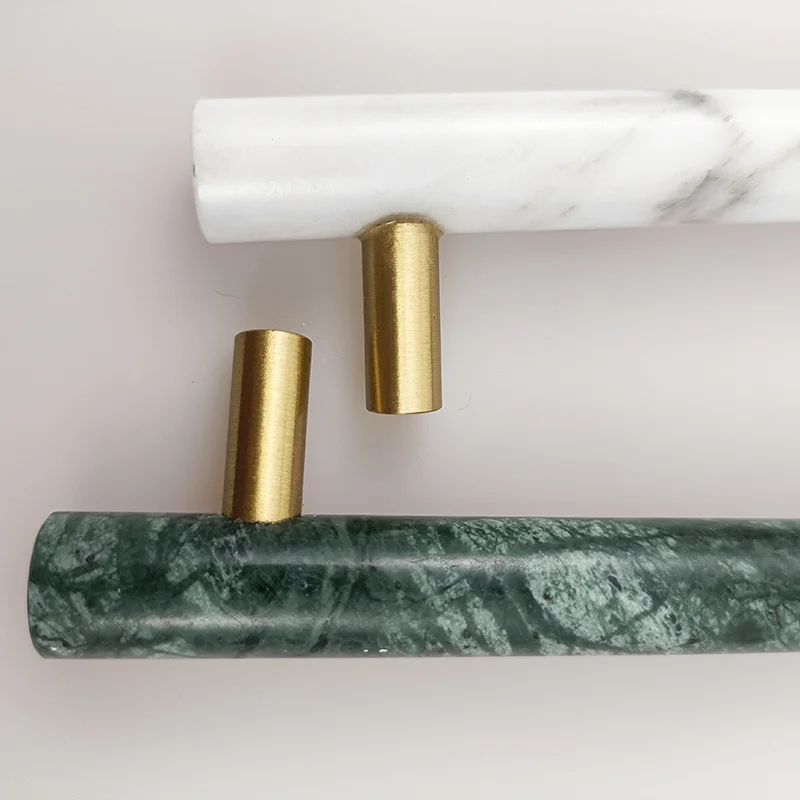 Green White Marble Cabinet Handle Natural Stone Handle for Wardrobe Pastoralism furniture Pull Bar Drawer Knobs with Brass Foot