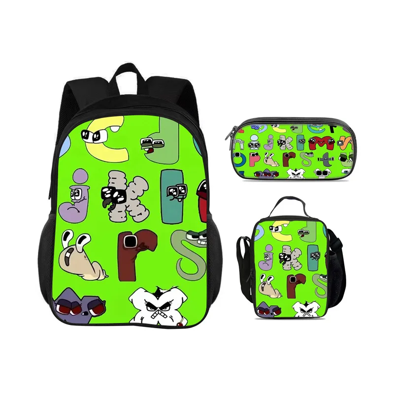 Alphabet Lore backpack pencil case ice pack 3Pcs Set letter cartoon print lightweight elementary school boys and girls new item