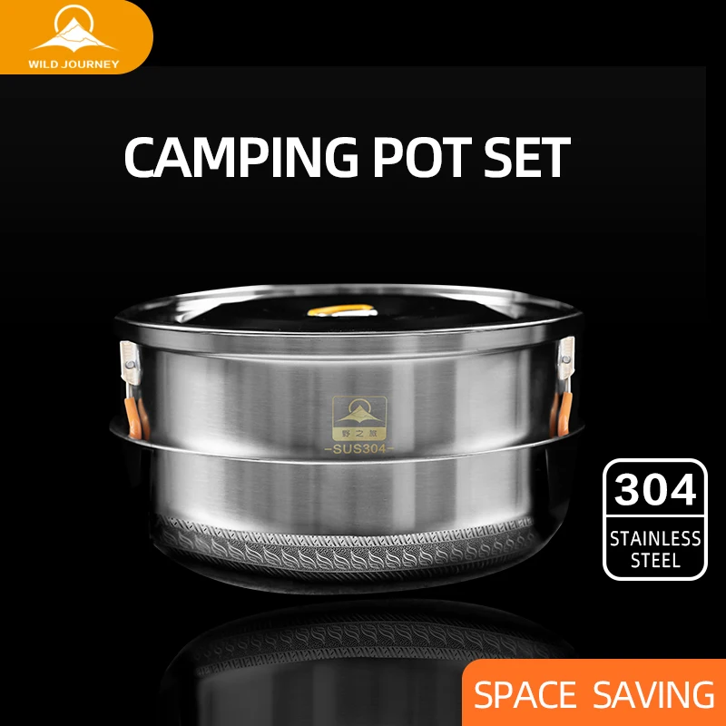 Ensemble d'ustensiles de cuisine de camping en acier inoxydable 304, qualité alimentaire, portable, vacances en plein air, 150, marmite à soupe, poêle à frire, couverts