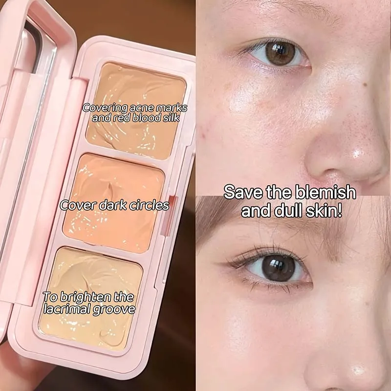 3-color Concealer Cream Palette Moisturizing High Coverage Dark Circles Freckle Eye Brightening Contouring BB Cream Makeup Base