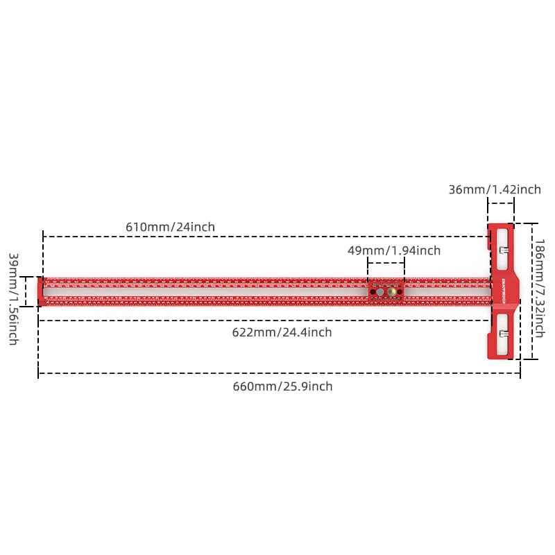 ENJOYWOOD TS-24 Linijka traserska Wielofunkcyjny suwak zatrzaskowy 400 mm/600 mm 360 ° Linijka do obróbki drewna o regulowanej długości