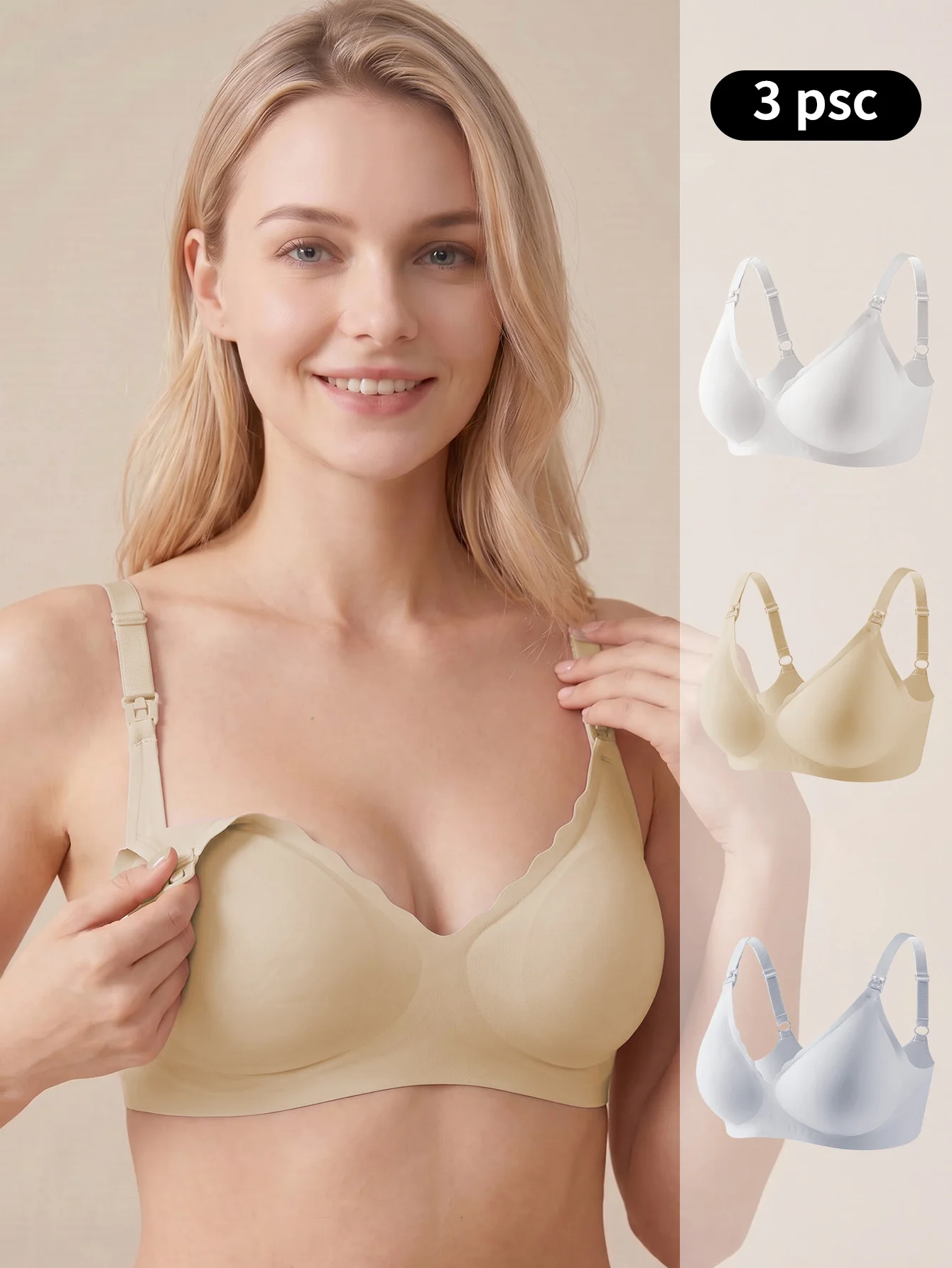 Lot de 3 soutiens-gorge de maternité et d'allaitement avec fermeture facile pour un allaitement pratique, vêtements de nuit sans couture, respirants et sans armatures