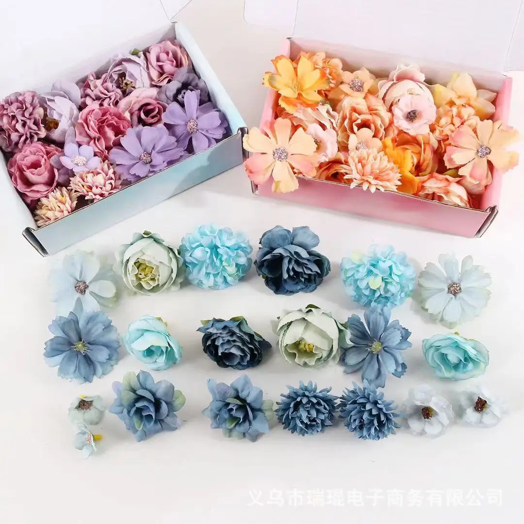 20pcs Artificial Flower Heads Material Pack - Silk Fake Flowers for DIY, Hydrangea and Ping Pong Chrysanthemum Flower Materials