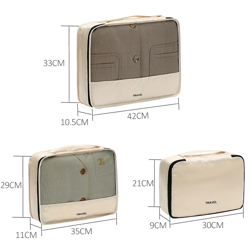 Set 3 Buah Tas Penyimpanan Pakaian Travel Tahan Air Kubus Kemasan Jaring Terlihat Koper Travel Kantong Organizer Bagasi