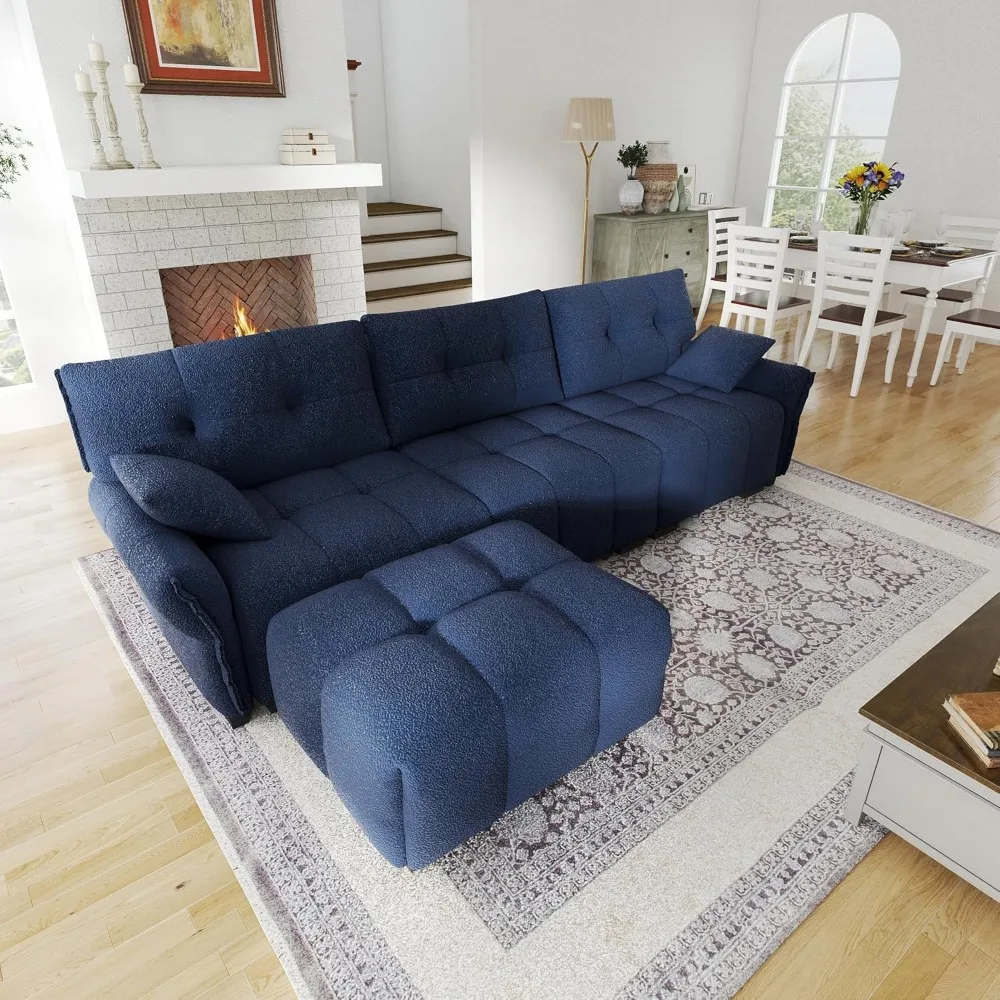 

110.2" Modular Sofa with Crafted Armrests,Blind Tufted 3 Seater L-Shaped Sectional Chenille Couch with Movable Ottoman, Upholste