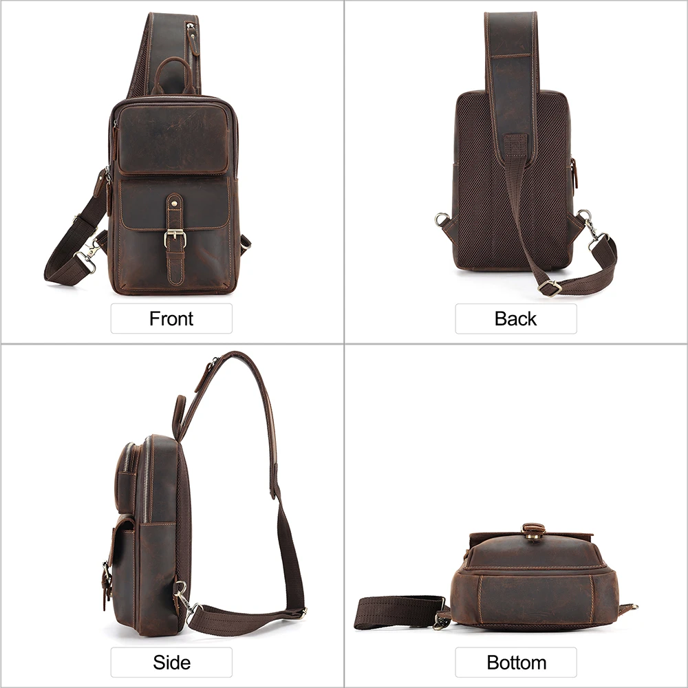 JOYIR Vintage Crazy Horse Men\'s Shoulder Bag Outdoor Daily Travel Sling Chest Bag Casual Daypack Crossboby Bag for Men New