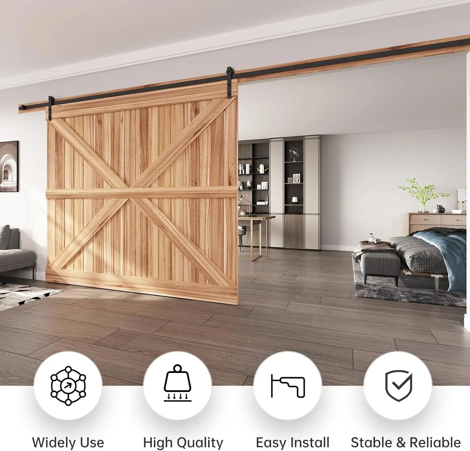 

16-футовый сверхмощный комплект фурнитуры для раздвижных дверей сарая, прямой шкив, плавно тихое скольжение, простая установка