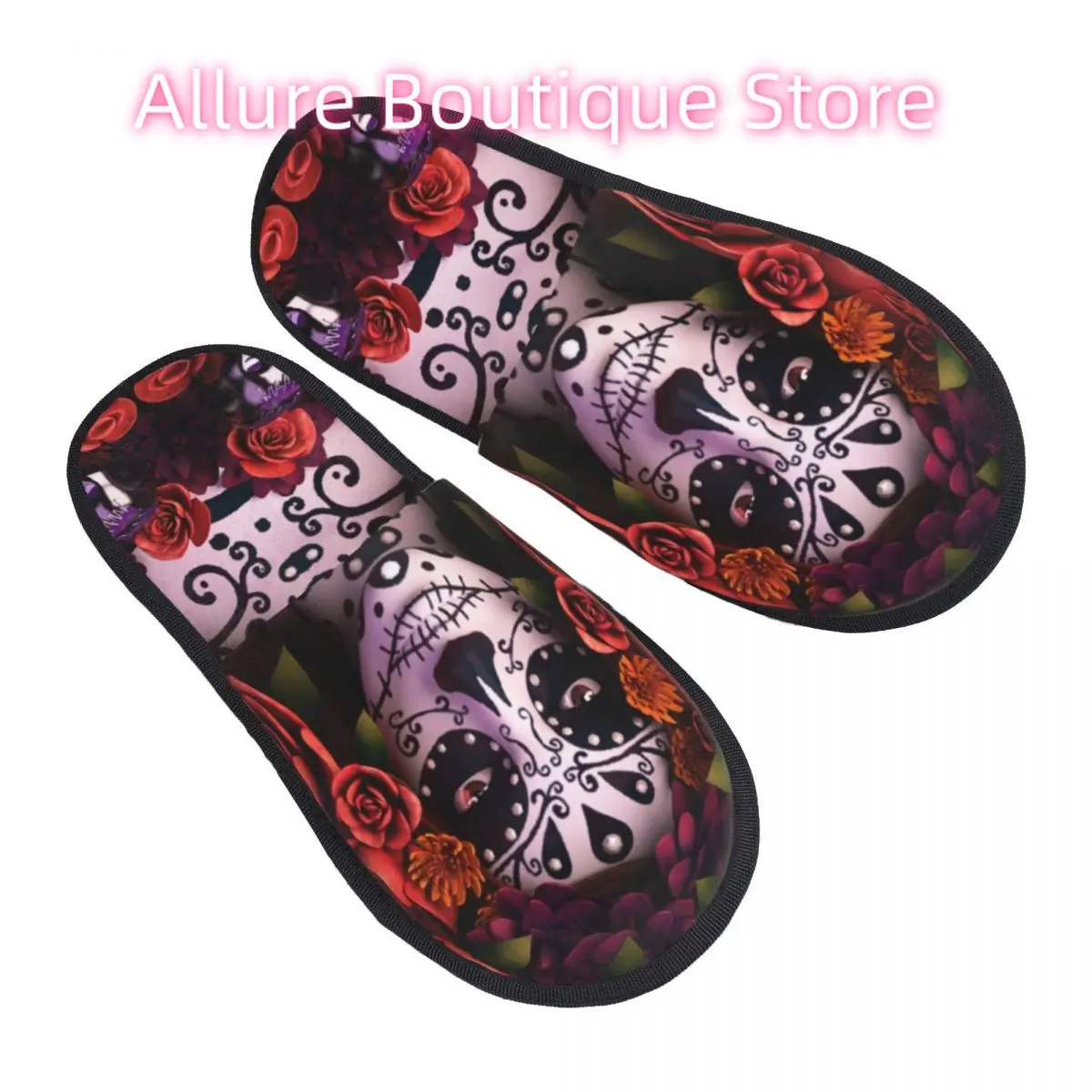 

Домашние тапочки Catrina с сахарным черепом на Хэллоуин, мягкая обувь из пены с эффектом памяти, удобные теплые нескользящие тапочки «День мертвых» для мексиканских женщин