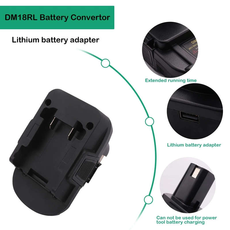 Dm18rl Lithium Battery Convertor Adapter For Ryobi 20V/18V P108 Abp1801 Li-Ion Battery