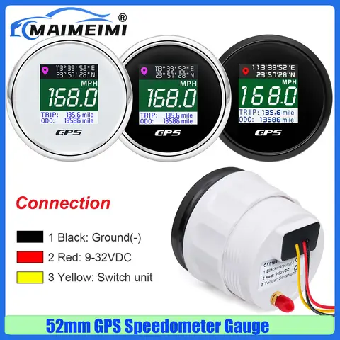 Digital 52mm GPS Speedometer Gauge with GPS Antenna 0-999 KMH,MPH,Knots Unit TFT Screen Trip ODO Odometer for Car Boat Yacht
