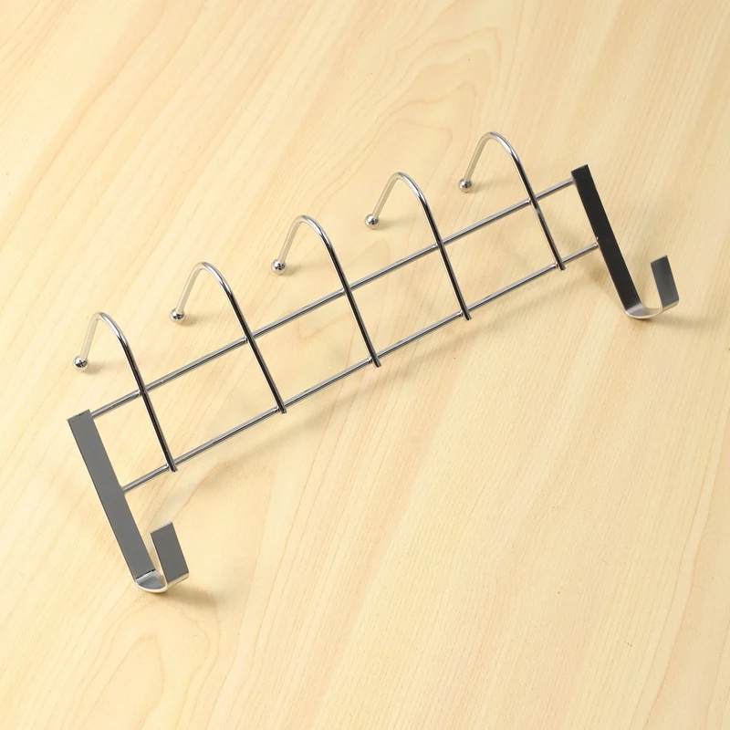 Over The Door 5 Hooks Home Bathroom Organizer Rack Clothes Coat Hat Towel Hanger Stainless Steel Good Load-Bearing