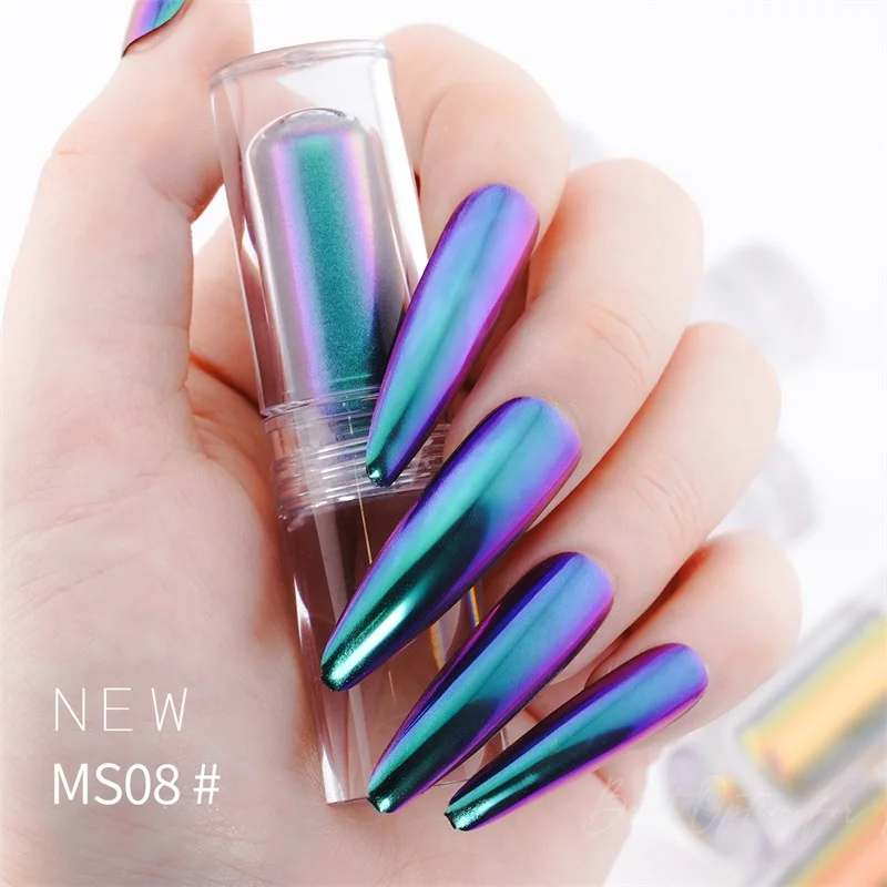 FSIXCL Aurora Chameleon Liquid Chrome Powder Color Shift Effect with Brush Inside for Nail Art Manicure Mirror Glitter Pigment