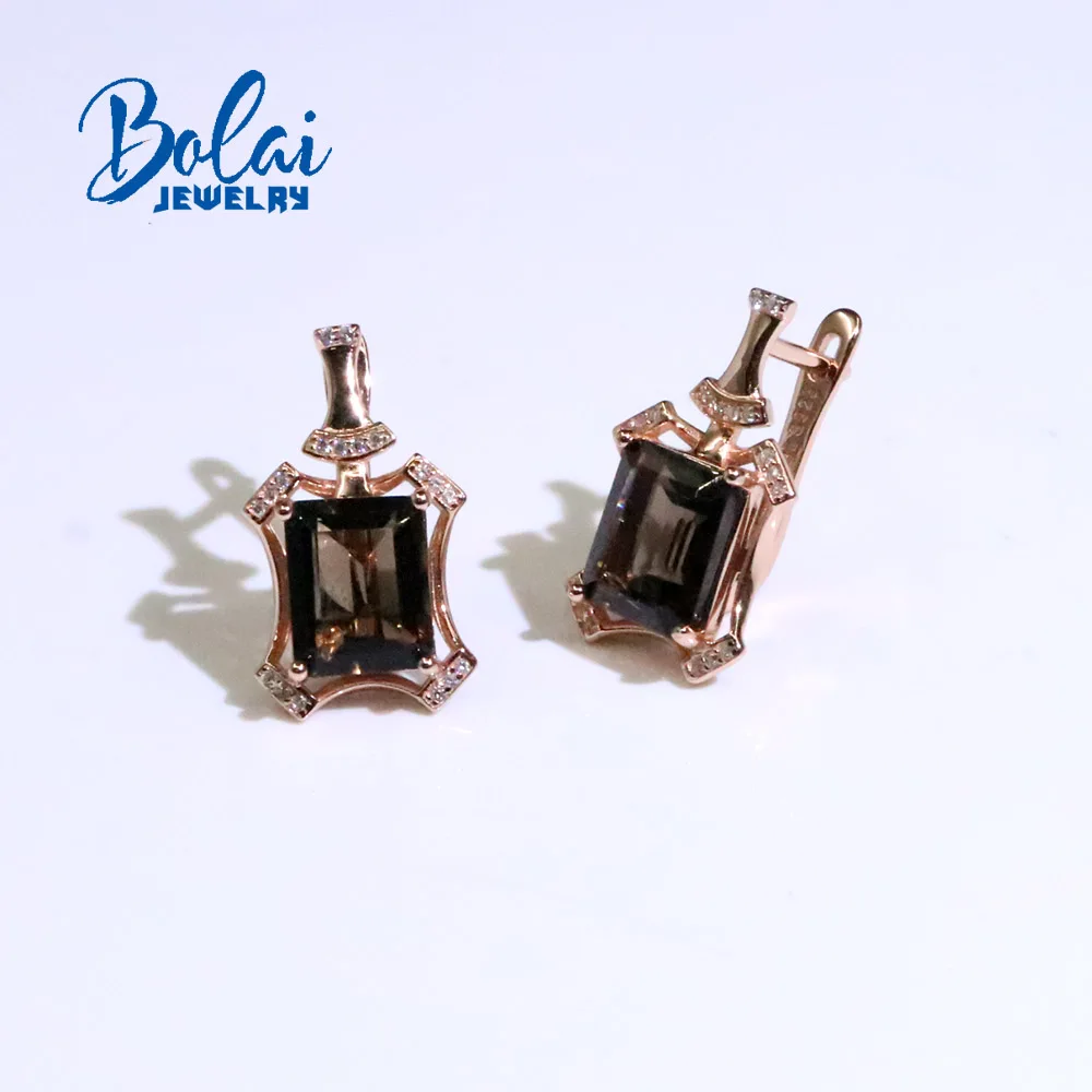 Classic design Natural smoky quartz Gemstone jewelry 925 sterling silver rose gold Women's earrings fashion fine gift