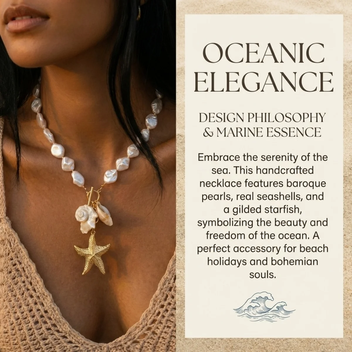 Boho Barock Unregelmäßige Imitationsperlen Muschel Seestern Anhänger Halskette für Damen und Herren Sommer Strand Urlaub Choker Schmuck – Detail 6