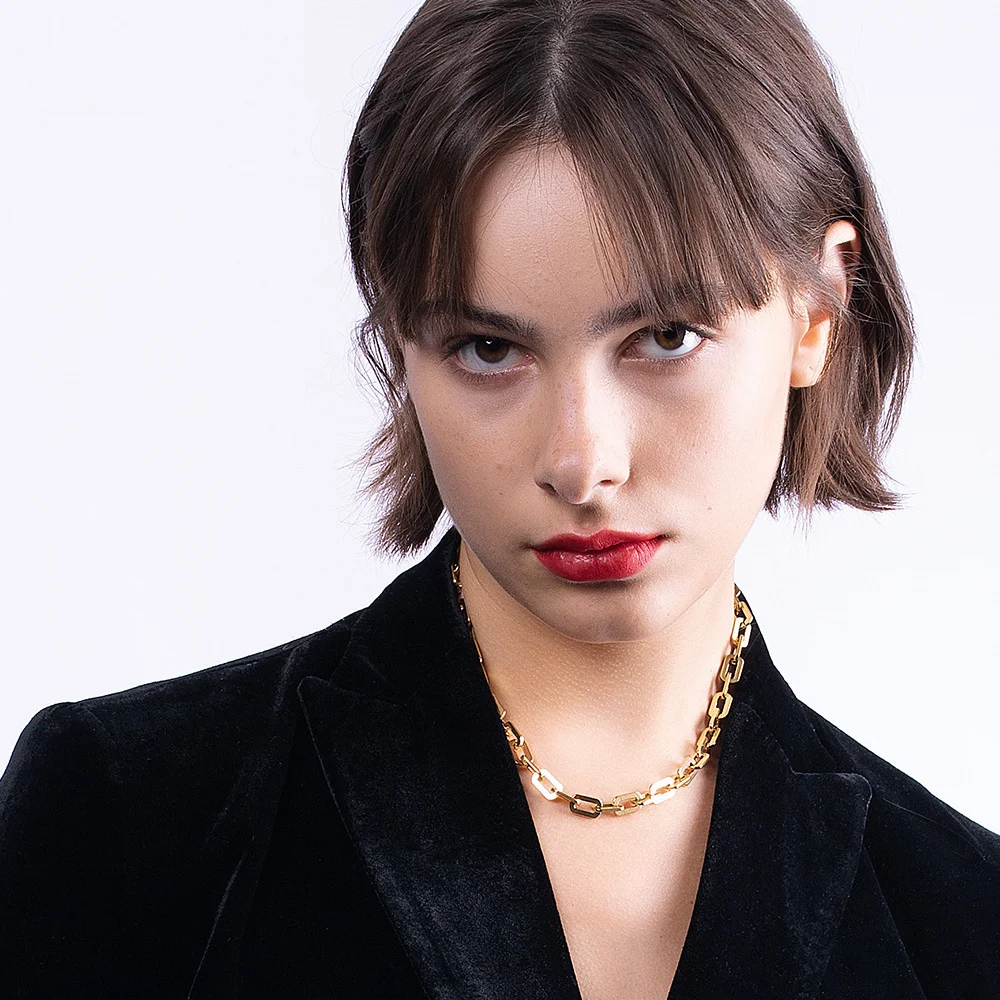 ENFASHION Punk Square Chain Necklaces For Women's 18K Gold Plated Stainless Steel Goth Necklace Fashion Jewelry Collar P203159