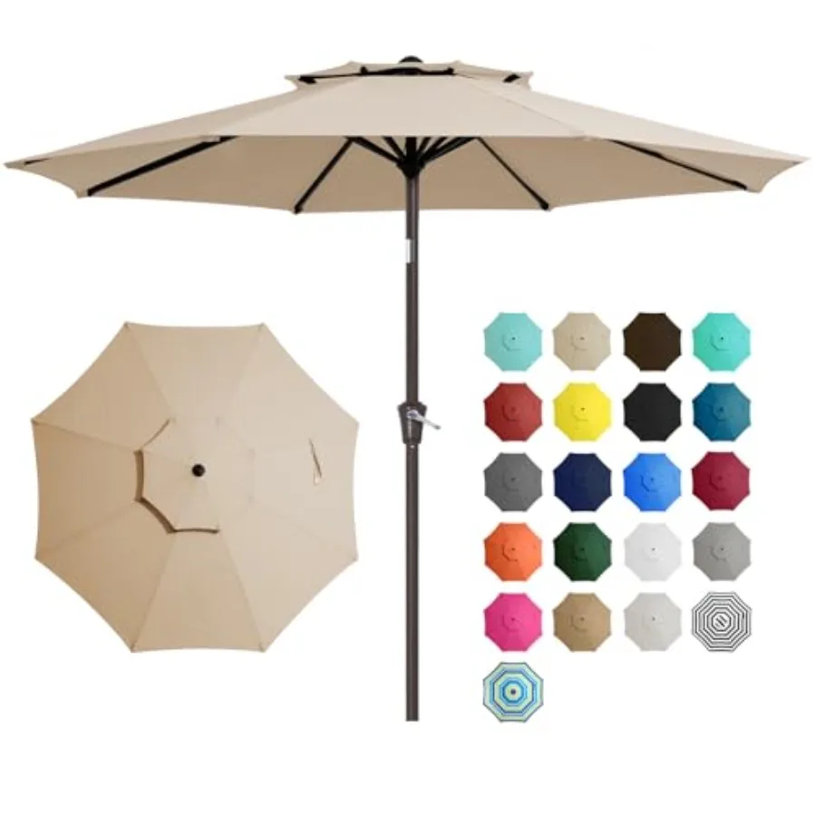 

9 Feet 2-Tiers Patio Umbrellas Outdoor Table Market Umbrella w/Push Button Tilt/Crank 8 Sturdy Ribs UV Protection Waterproof Su