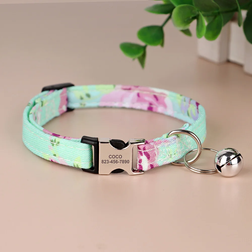 Custom Cat Collar Necklace Anti-lost Puppy Cats Name Collars Pet ID Name Buckle Collar For Small Dogs Cats Kitten Free Bell Gift