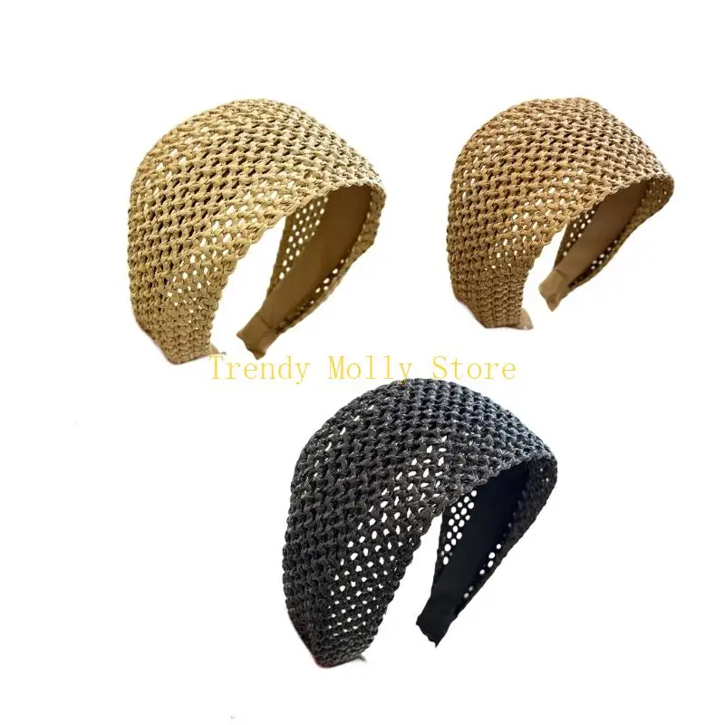

N5KB Breathable Woven Hair Hoop Wide Border Light weight Braided Headwrap for Warm Weather and Casual Looks