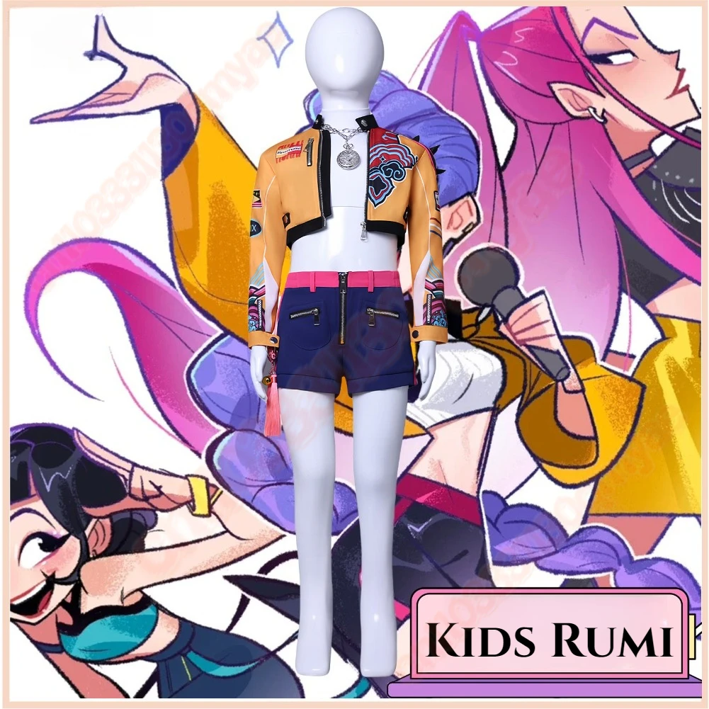 

Kpop Kids Hunters Rumi Cosplay Costume Children Girls Demons Fantasia Coat T-shirt Shorts Outfits Halloween Carnival Party Suit
