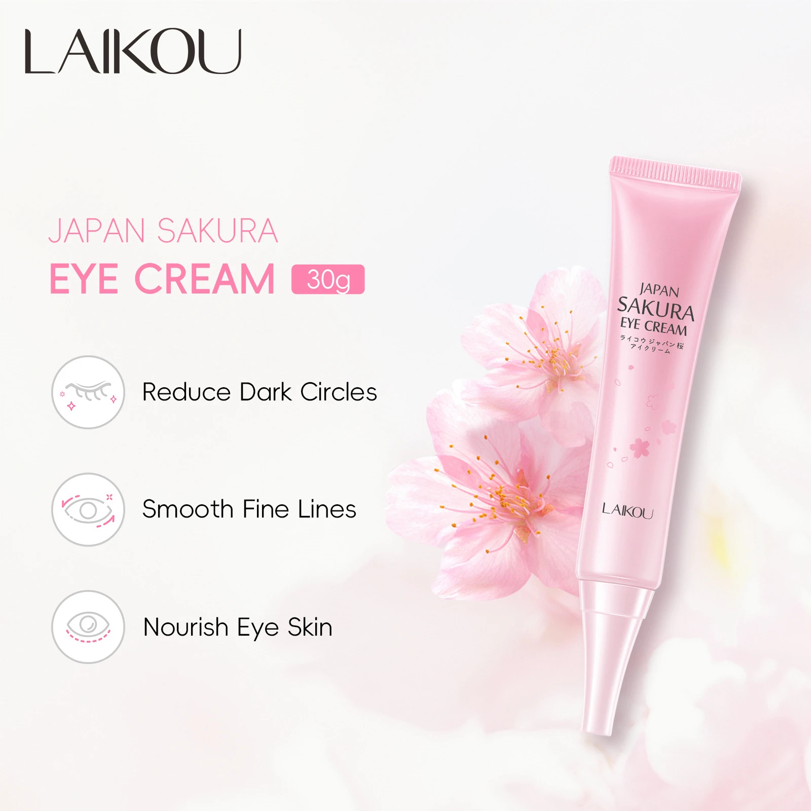 

LAIKOU Cherry Blossom Anti Aging Eye Cream, Moisturizing Firming Cream for Under Eye Bags & Wrinkles, Sensitive Skin Safe 30ml