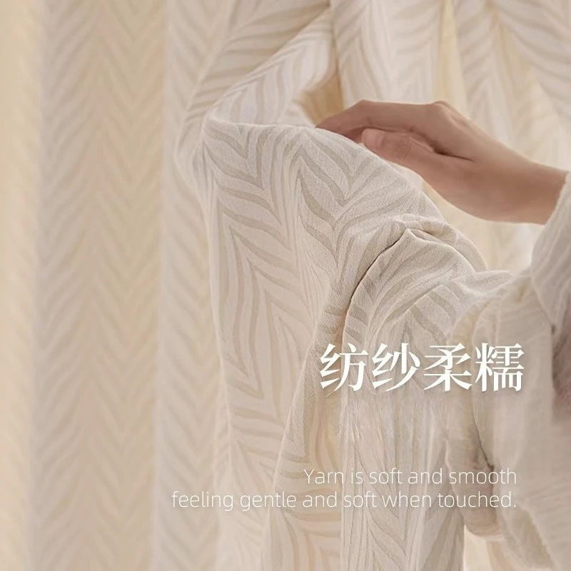 Custom Size Light French Jacquard Translucent Gauze Curtain Cream White Beautiful and Elegant Modern Fashion Luxury Decor