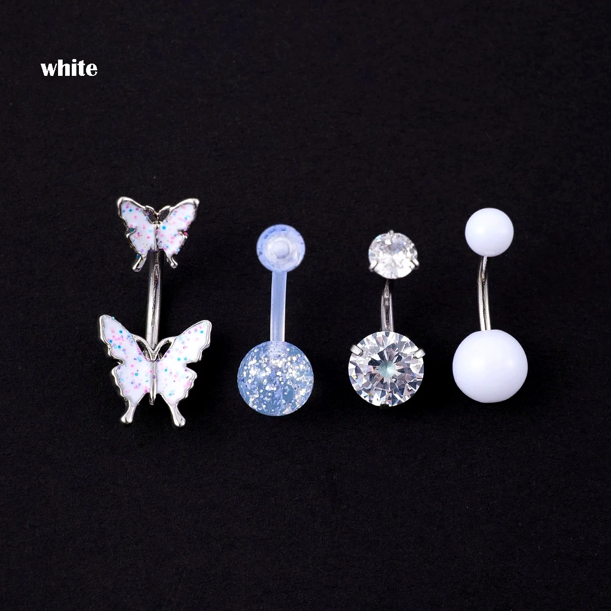 Butterfly Bellybutton Nail Double Peach Heart Navel Ring Transparent Plastic Flash Sheet Navel Nail Piercing Jewelry