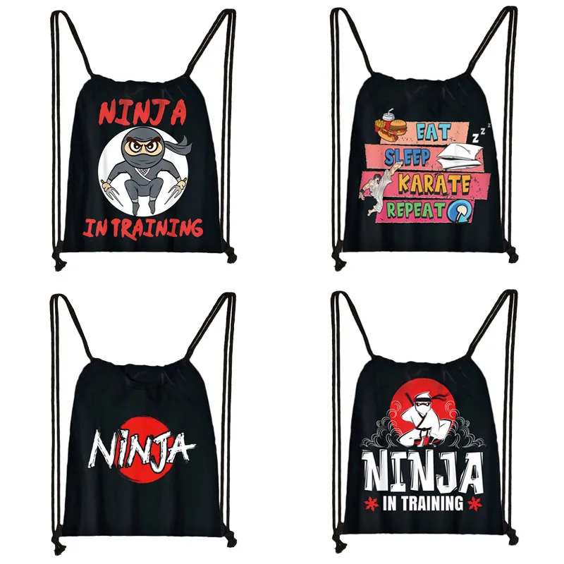 Cool Cartoon Ninja Printing Drawstring Bag Taekwondo karate Boys Kids Bookbags Women Backpack for Travel Shoes Bags