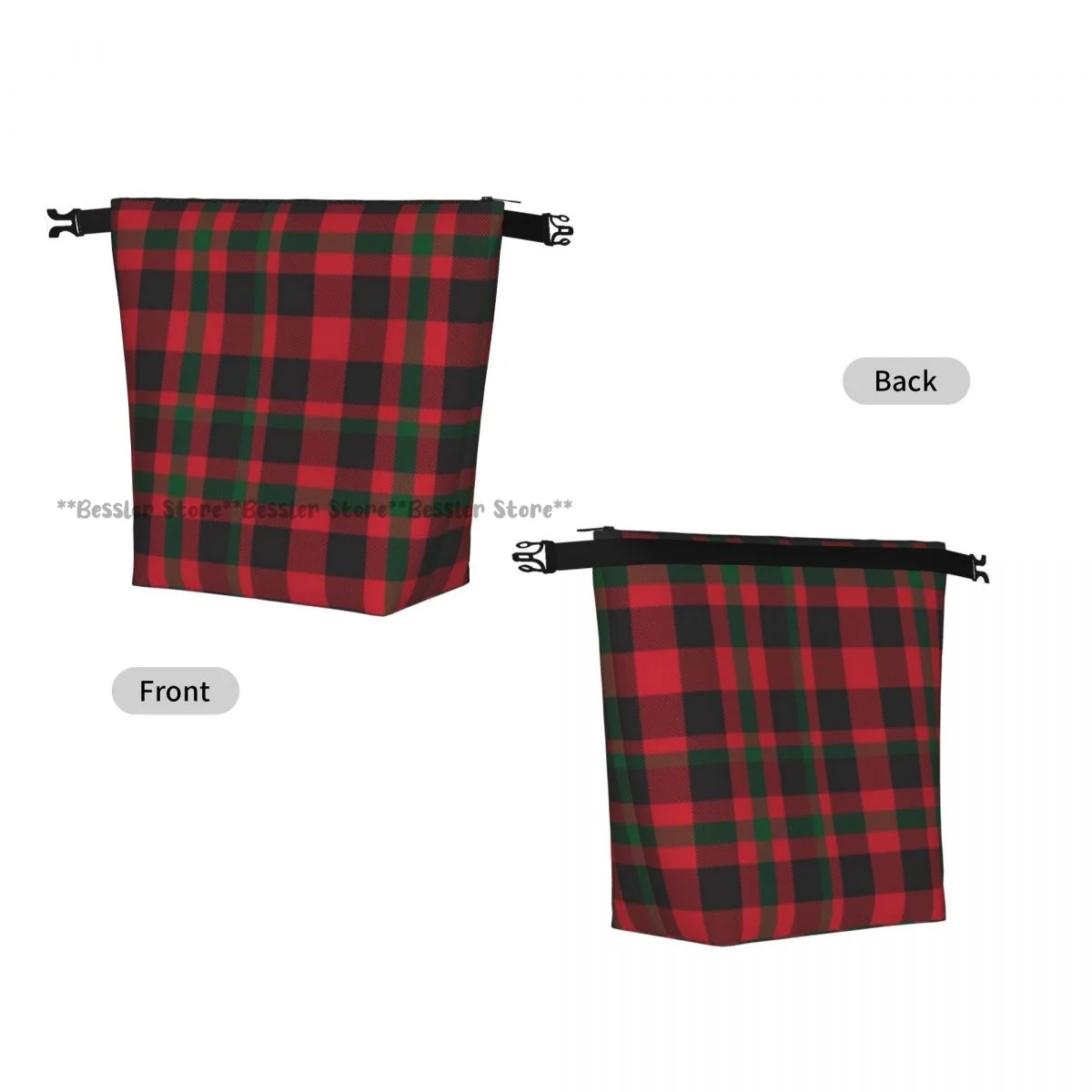 Roll Top Insulated Bento Lunch BagChristmas Plaid Checkered Tartan Textiles Thermal Meal Bag Lunch Container Tote
