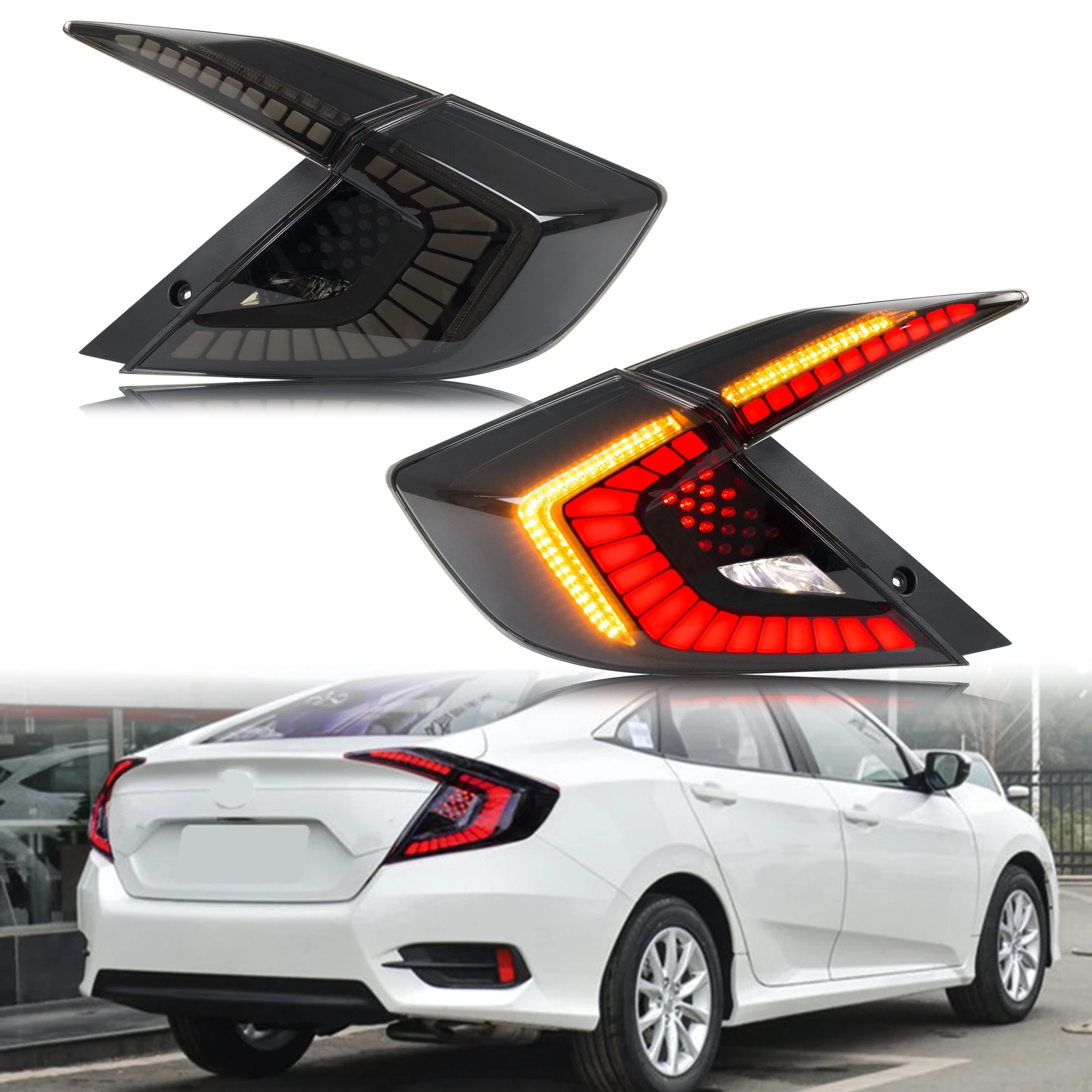

LED Tail Lights for Honda Civic 2016-2021 Sedan Sequential Turn Signal Rear Lamps Assembly [Not Fit Coupe / Hatchback]