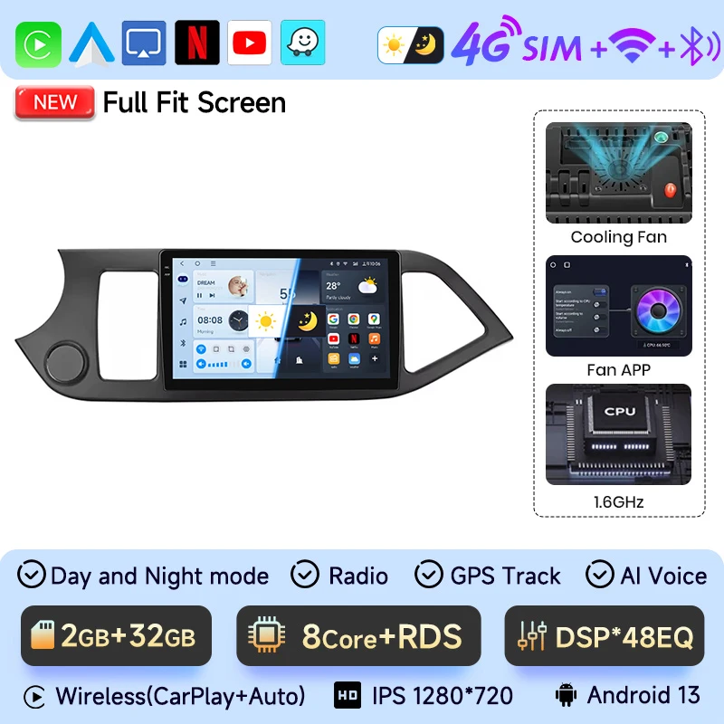 JIUYIN Android 15 Carplay Autoradio Multimidia Video Speler Voor KIA PICANTO Ochtend 2011-2016 Navigatie GPS IPS Head Unit